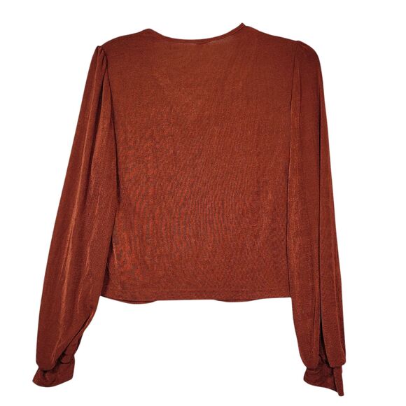 Women's  Slinky Knit Ruched Front Button Down Crop Top Brown Size Medium - Picture 2 of 12